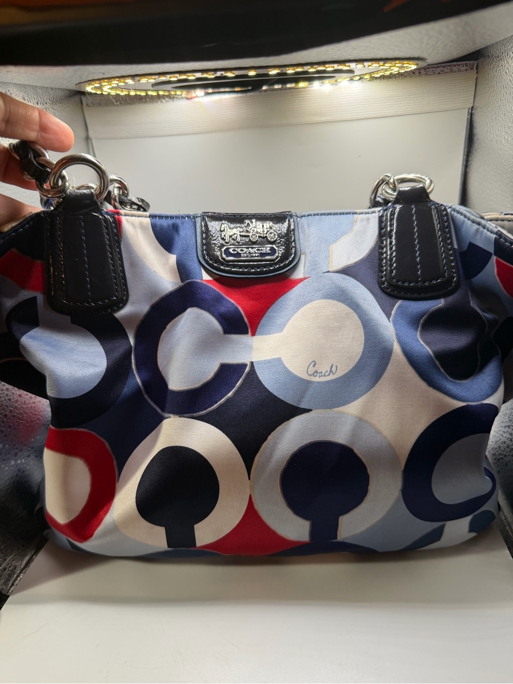 Coach Circle Print Shoulder Bag - Navy, Red & White